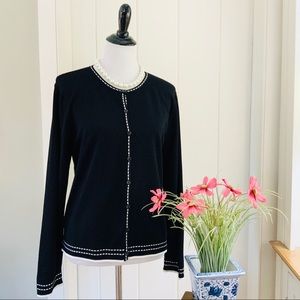 CHARTER CLUB Black Rayon White Stitching Cardigan